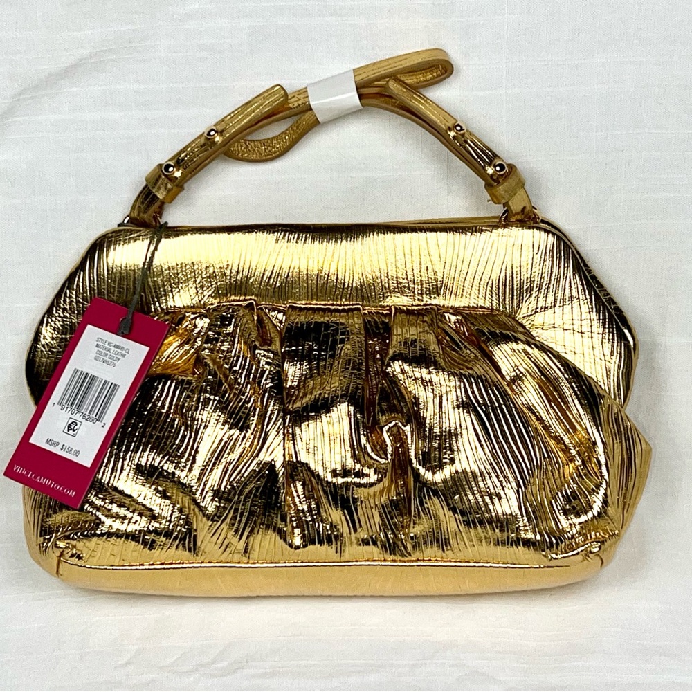 Vince Camuto Amari Leather Metallic Gold Clutch/Handbag